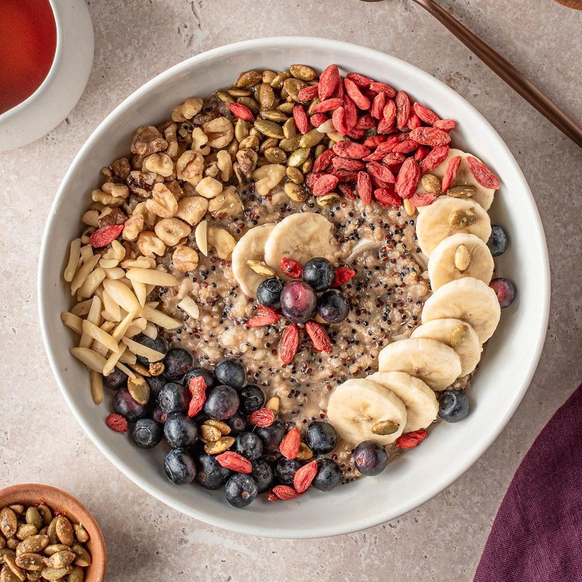 Healthy Breakfast Bowl with fruits and seeds